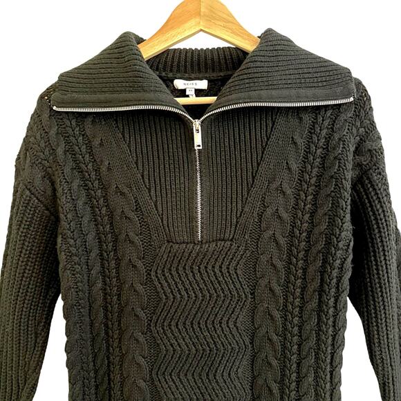 Reiss Alexis Half Zip Cable Knit Sweater Black XS Woolblend - Picture 3 of 7